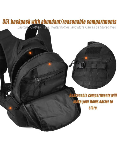 Mochila Táctica R.SASR 35L Negra para Senderismo y Moto