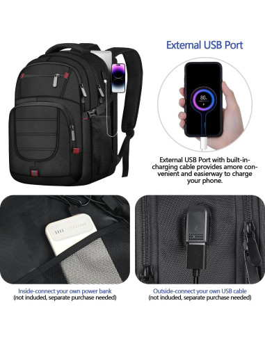 Mochila de viaje ZMMMA 50L para laptop 43.9 cm negra