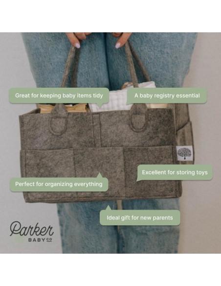 Cesta de Pañales Parker Baby Co. Grande Fieltro Carbón Cesta de Pañales Parker Baby Co. Grande Fieltro Carbón
