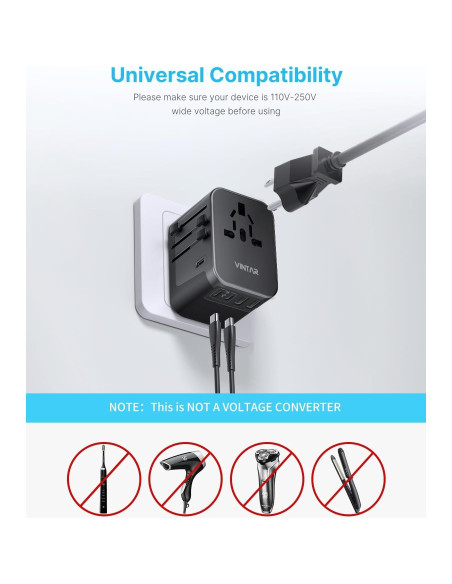 Adaptador de Viaje Universal VINTAR 6A 5 Puertos USB 30W Adaptador de Viaje Universal VINTAR 6A 5 Puertos USB 30W