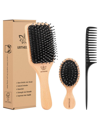Juego de Cepillo y Peine de Cerda de Jabalí URTHEONE - Para Todo Tipo de Cabello
