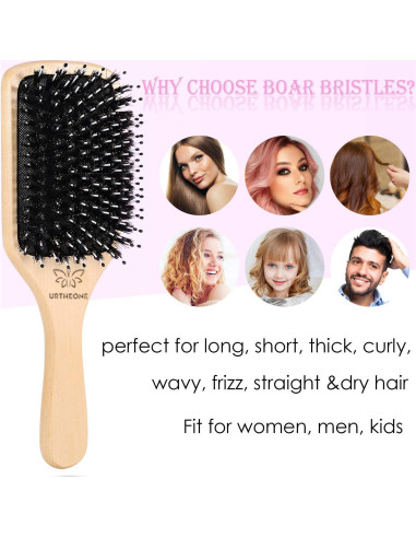 Juego de Cepillo y Peine de Cerda de Jabalí URTHEONE - Para Todo Tipo de Cabello