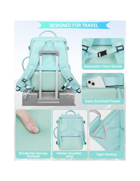 Mochila de Viaje Grande Aprobada Aerolíneas 40L USB Azul-verde Mochila de Viaje Grande Aprobada Aerolíneas 40L USB Azul-verde