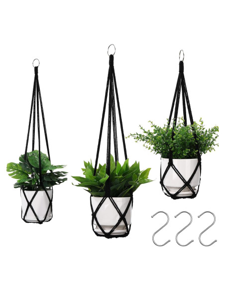 Colgador de Plantas de Macramé YIBOT 3 Piezas 88.9 cm Negro Colgador de Plantas de Macramé YIBOT 3 Piezas 88.9 cm Negro