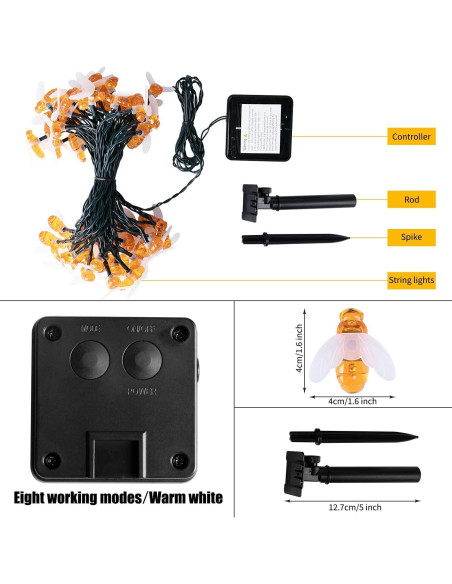 Luces de Cadena Solar Brightown 9.4m 50 LED Abeja Decorativa Luces de Cadena Solar Brightown 9.4m 50 LED Abeja Decorativa