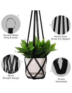 Colgador de Plantas de Macramé YIBOT 3 Piezas 88.9 cm Negro 2