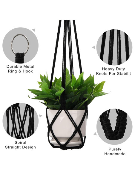 Colgador de Plantas de Macramé YIBOT 3 Piezas 88.9 cm Negro Colgador de Plantas de Macramé YIBOT 3 Piezas 88.9 cm Negro