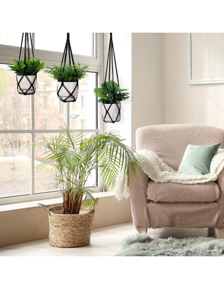 Colgador de Plantas de Macramé YIBOT 3 Piezas 88.9 cm Negro Colgador de Plantas de Macramé YIBOT 3 Piezas 88.9 cm Negro