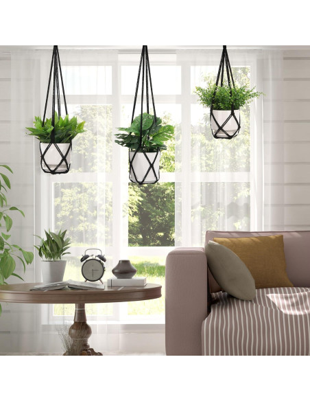 Colgador de Plantas de Macramé YIBOT 3 Piezas 88.9 cm Negro Colgador de Plantas de Macramé YIBOT 3 Piezas 88.9 cm Negro