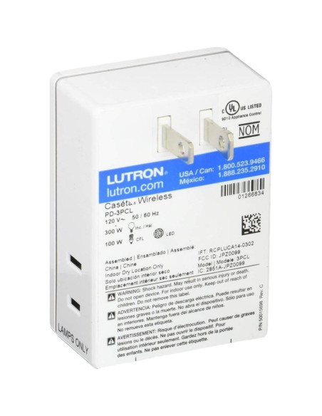 Regulador de Luz Inteligente Lutron Caseta PD-3PCL-WH 100W LED Regulador de Luz Inteligente Lutron Caseta PD-3PCL-WH 100W LED