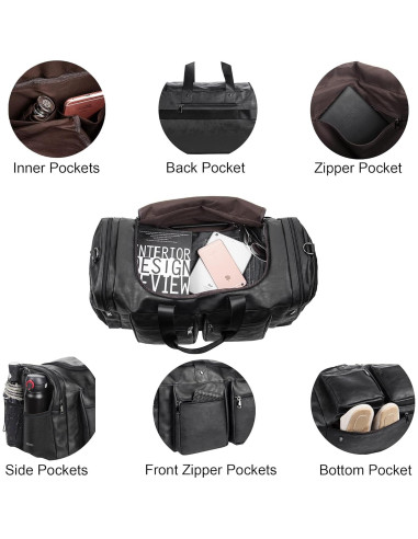 Bolsa de Viaje Duffle Seyfocnia 52L Cuero PU Compartimento Zapatos