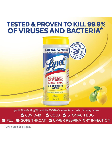 Toallitas Desinfectantes Lysol 35ct Flor de Limón y Lima Toallitas Desinfectantes Lysol 35ct Flor de Limón y Lima