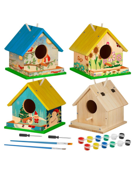 Kit Casa para Aves de Madera Liliful DIY con Pinturas y Pinceles Kit Casa para Aves de Madera Liliful DIY con Pinturas y Pinceles