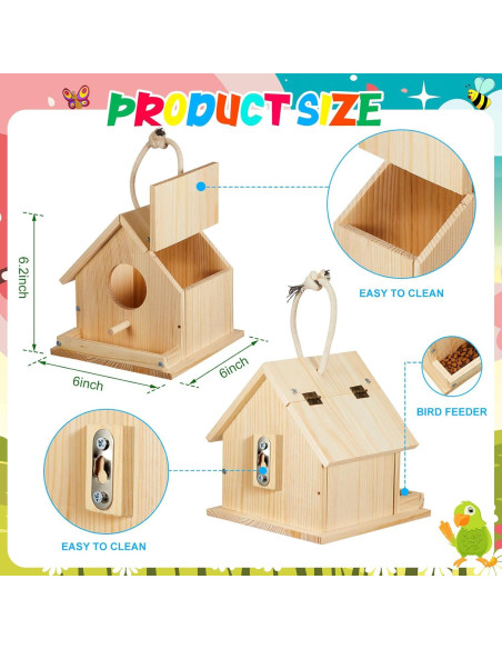 Kit Casa para Aves de Madera Liliful DIY con Pinturas y Pinceles Kit Casa para Aves de Madera Liliful DIY con Pinturas y Pinceles