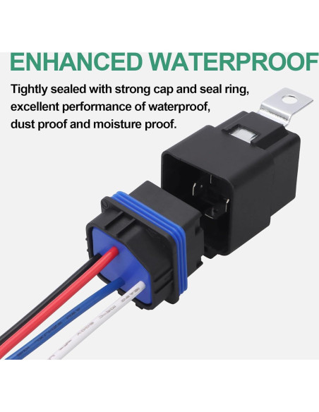 Kit de Relé Impermeable Weasch 12V 40A 4 Pines Cobre 14 AWG Kit de Relé Impermeable Weasch 12V 40A 4 Pines Cobre 14 AWG