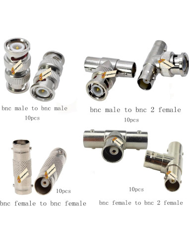 Kit de Conectores BNC 40 Piezas Lsgoodcare Macho Hembra CCTV