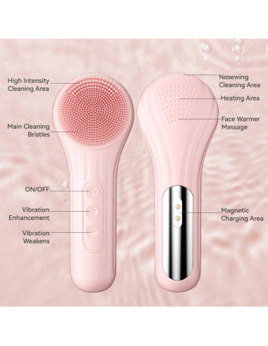 Exfoliador Facial Eléctrico ZEXIYP Rosa con Calentamiento y Vibración