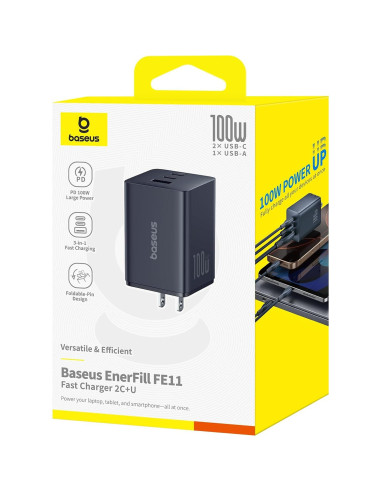 Cargador USB-C Baseus 100W Plegable 3 Puertos Rápido