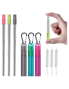 Popotes Reutilizables Plegables ReignSword 3 Piezas Acero Inoxidable