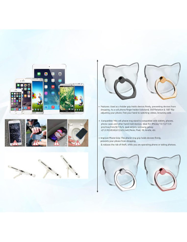 Soporte de Anillo Transparente SKYPIA para Teléfonos - Paquete de 4