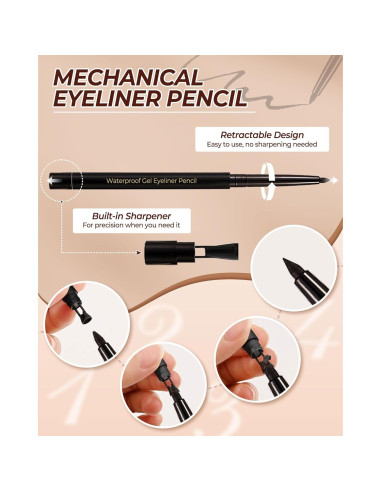 Lápiz de Eyeliner Negro Retráctil SUMEITANG con Plantilla