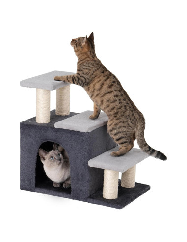 Escalera para Mascotas Aechonow 3 en 1 con Condominio y Rascador