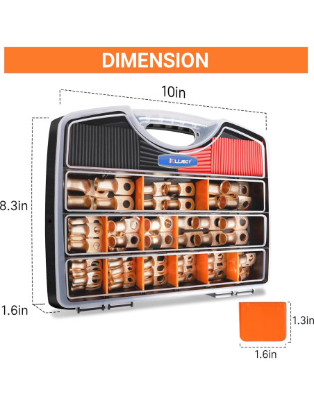 Kit de Terminales de Cobre 120PCS Kuject AWG 1-2-4-6-8 Kit de Terminales de Cobre 120PCS Kuject AWG 1-2-4-6-8