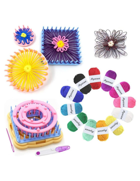 Kit de Telar Ayasee para Flores - 12 Colores de Hilo Acrílico Kit de Telar Ayasee para Flores - 12 Colores de Hilo Acrílico