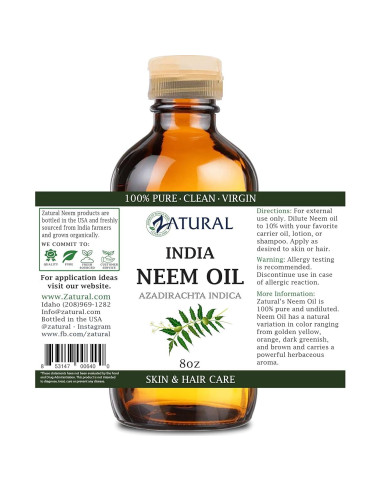 Aceite de Neem 100% Puro Zatural 236.6ml para Cabello y Piel