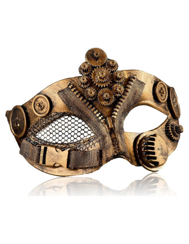 Máscara Mecánica Steampunk MYSEUNI para Hombres - Dorada