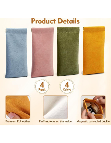 Paquete de 4 Estuches Suaves para Gafas PU - Universal Paquete de 4 Estuches Suaves para Gafas PU - Universal