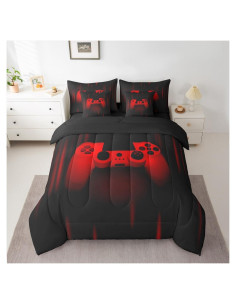 Conjunto de Edredón Gamer Feelyou 7 Pzs Individual Negro Rojo