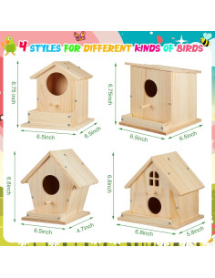 Kit de Casa para Pájaros Liliful 4 Pack DIY Madera Pintable 2