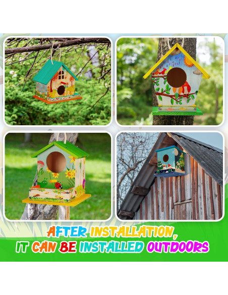 Kit de Casa para Pájaros Liliful 4 Pack DIY Madera Pintable Kit de Casa para Pájaros Liliful 4 Pack DIY Madera Pintable