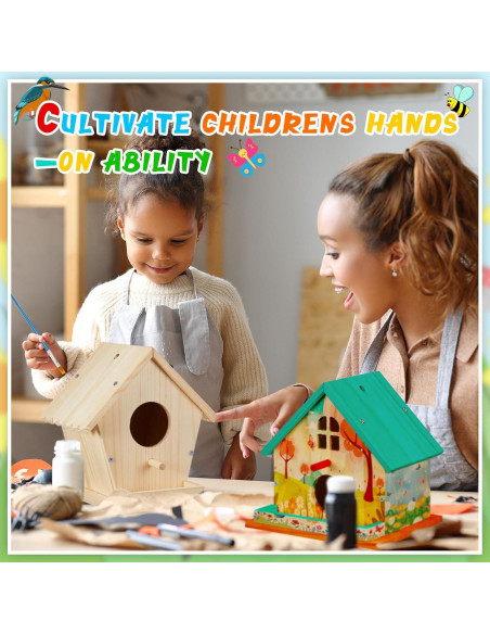 Kit de Casa para Pájaros Liliful 4 Pack DIY Madera Pintable Kit de Casa para Pájaros Liliful 4 Pack DIY Madera Pintable