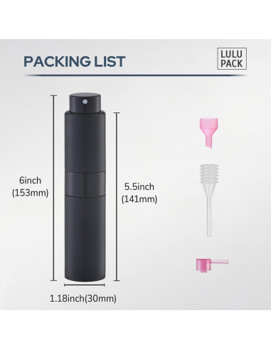 Botella Atomizadora de Perfume Lulupack 30ml Negra Recargable