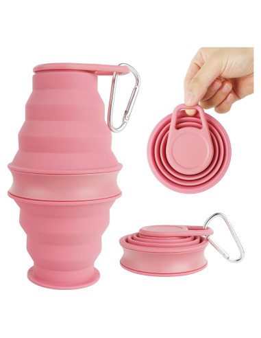Taza Plegable de Silicona Genérica Rosa 500ml para Viajes
