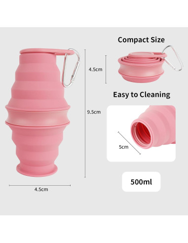 Taza Plegable de Silicona Genérica Rosa 500ml para Viajes