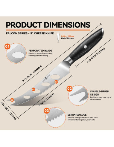 Cuchillo de Queso TUO 12.7 cm Acero Alemán Mango Pakkawood