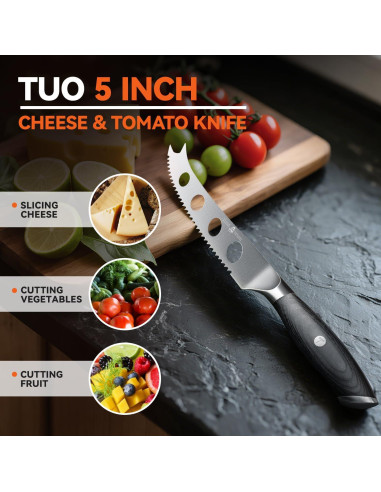 Cuchillo de Queso TUO 12.7 cm Acero Alemán Mango Pakkawood