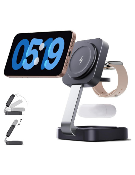 Cargador Inalámbrico 3 en 1 MagSafe 18W Negro para iPhone y Apple Watch Cargador Inalámbrico 3 en 1 MagSafe 18W Negro para iPhone y Apple Watch