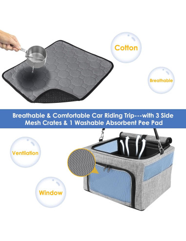 Asiento de Coche para Perros SlowTon Gris, 38x33x23cm, hasta 6.8kg