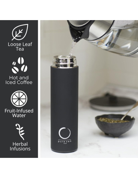 Termo Pure Zen Tea 15 oz Acero Inoxidable Negro con Infusor Termo Pure Zen Tea 15 oz Acero Inoxidable Negro con Infusor