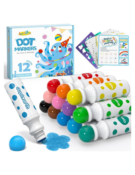 Marcadores de Puntos Lavables JUPITEARTH 12 Colores para Niños Marcadores de Puntos Lavables JUPITEARTH 12 Colores para Niños