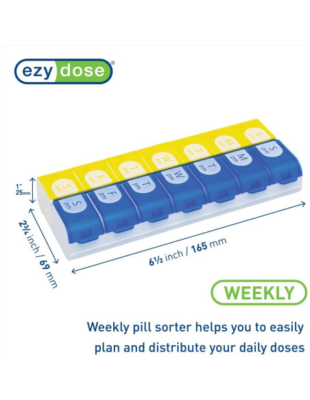 Organizador de Pastillas EZY DOSE Semanal AM/PM 7 Días Azul Amarillo Organizador de Pastillas EZY DOSE Semanal AM/PM 7 Días Azul Amarillo