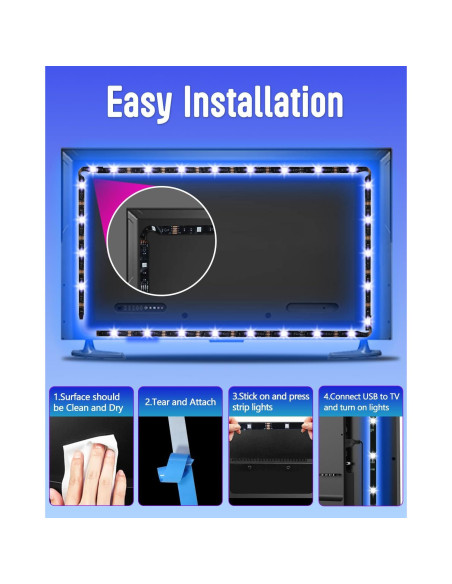 Tira LED RGB Daymeet 9.8 pies para TV 32-60" Control APP Tira LED RGB Daymeet 9.8 pies para TV 32-60" Control APP
