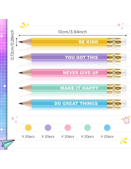 Lápices Inspiracionales Jetec 100 Pcs Cortos con Borrador Lápices Inspiracionales Jetec 100 Pcs Cortos con Borrador