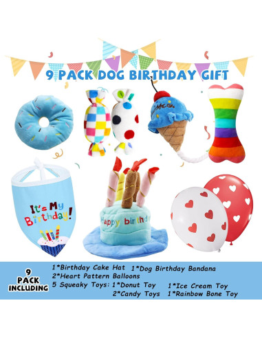 Juego de Juguetes de Cumpleaños para Perros Lilfrd - 9 Piezas