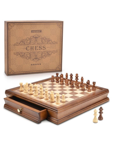 Juego de Ajedrez Magnético de Madera AMEROUS 12.8 cm con Almacenamiento