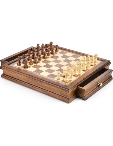 Juego de Ajedrez Magnético de Madera AMEROUS 12.8 cm con Almacenamiento